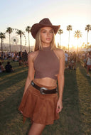 Danielle Vegan Suede Drop Waist Pleated Mini Skirt
