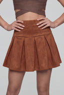 Danielle Vegan Suede Drop Waist Pleated Mini Skirt