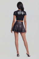 Lilah Vegan Leather Tiered Skater Skort