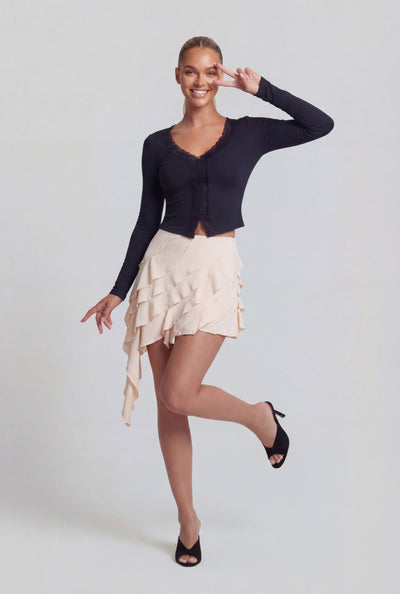 Ruffle Tiered Asymmetrical Mini Skirt