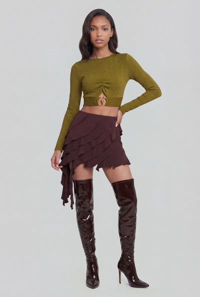 Ruffle Tiered Asymmetrical Mini Skirt
