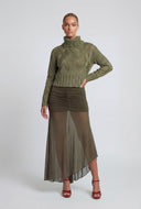 Mesh Overlay Asymmetrical Maxi Skirt