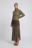 Mesh Overlay Asymmetrical Maxi Skirt