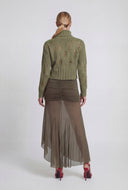 Mesh Overlay Asymmetrical Maxi Skirt