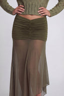 Mesh Overlay Asymmetrical Maxi Skirt