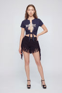 Frayed Fringe Cut-off Denim Shorts
