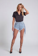 Frayed Fringe Cut-off Denim Shorts