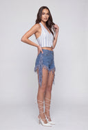 Frayed Fringe Cut-off Denim Shorts