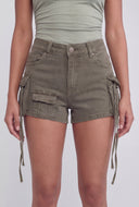 Iliana Acid Wash Tassel Cargo Shorts