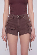 Iliana Acid Wash Tassel Cargo Shorts