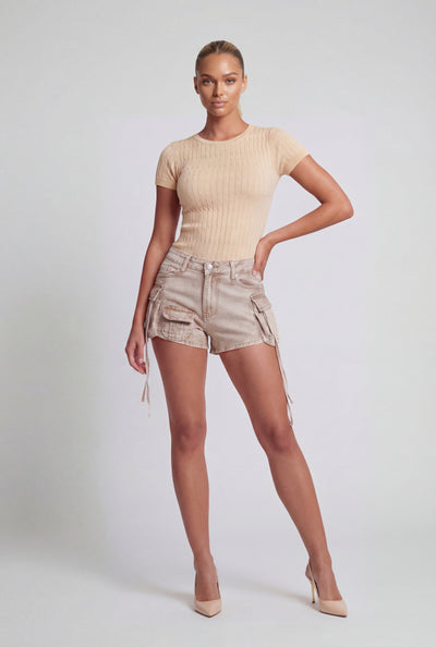 Iliana Acid Wash Tassel Cargo Shorts