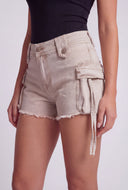Acid Wash Frayed Hem Cargo Shorts