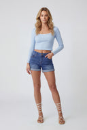 Rolled Fixed Hem Denim Shorts