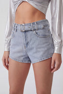 Belted High Waist Denim Shorts