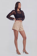 Camille Flared Cut-Off Denim Shorts
