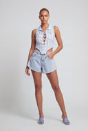 Camille Flared Cut-Off Denim Shorts