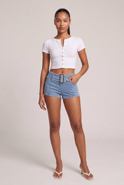 Denim Belted Hot Pants