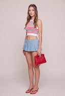 Denim Pleated Micro Skort