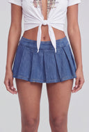 Denim Pleated Micro Skort