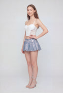 Foiled Pleated Denim Skort