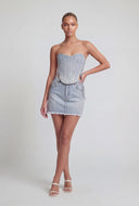 Glam Frayed Hem Denim Mini Skirt