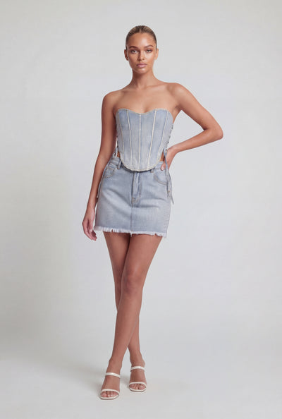 Glam Frayed Hem Denim Mini Skirt