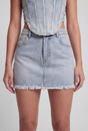 Glam Frayed Hem Denim Mini Skirt