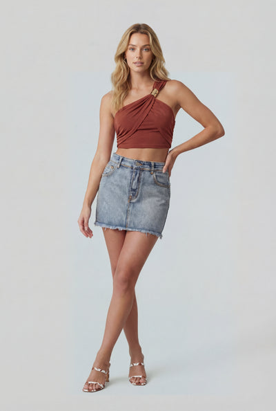 Glam Frayed Hem Denim Mini Skirt
