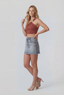 Glam Frayed Hem Denim Mini Skirt