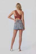 Glam Frayed Hem Denim Mini Skirt