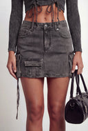 Rosalie Mid Rise Denim Cargo Mini Skirt