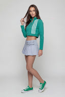 Belted Micro Denim Pleated Skirt