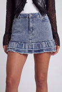 Ruffle Hem Denim Mini Skirt