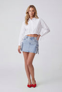 Denim Pull Tab Cargo Mini Skirt