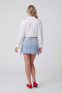 Denim Pull Tab Cargo Mini Skirt