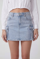 Denim Pull Tab Cargo Mini Skirt