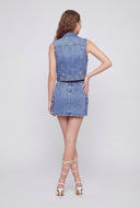 Denim Pull Tab Cargo Mini Skirt