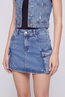 Denim Pull Tab Cargo Mini Skirt