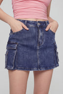 Denim Pull Tab Cargo Mini Skirt