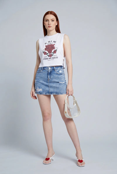 Distressed Denim Mini Skirt
