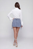 Jennifer Frayed Denim Mini Cargo Skirt