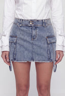 Jennifer Frayed Denim Mini Cargo Skirt