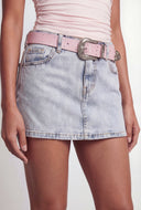 Belted Denim Mini Skirt