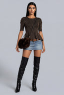 Belted Acid Wash Denim Mini Skirt