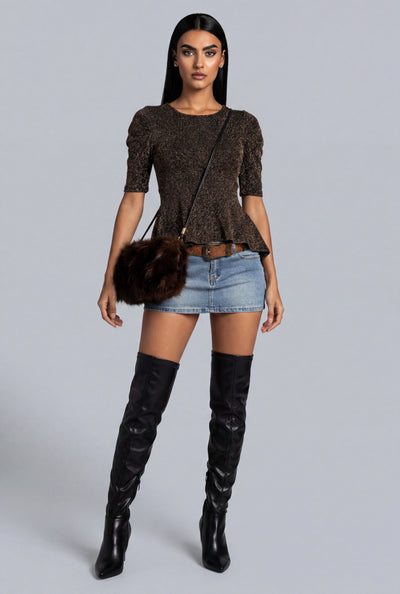 Belted Acid Wash Denim Mini Skirt