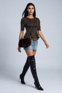 Belted Acid Wash Denim Mini Skirt