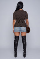 Belted Acid Wash Denim Mini Skirt