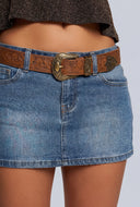 Belted Acid Wash Denim Mini Skirt