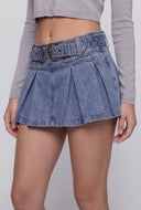 Western Buckle Pleated Denim Skort