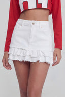 Averie Frayed Tiered Denim Mini Skirt